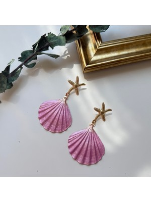 Alice İsstanbul Pembe Metalik Görünümlü Deniz Kabuğu Küpe