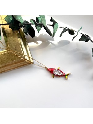Alice İsstanbul Çelik Kırmızı Taşlı Balık Kolye