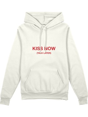 The Lucid Lab Kiss Now Talk Later Oversize Hoodie - Beyaz