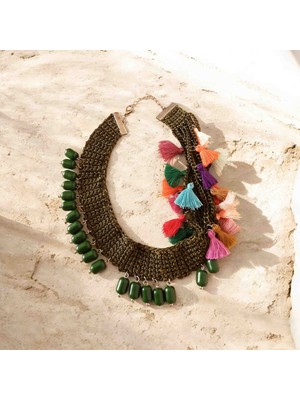 Lal Dizayn Örgü Kolye - El Yapımı - Bohem Kadın Aksesuar