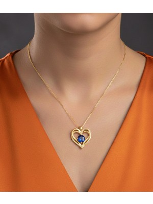 Modahilye 925 Ayar Gümüş Kalpli Tektaş Altın kaplama Kolye