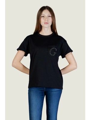 Guess Kısa Kollu Bisiklet Yaka Cepli G Logolu Kadın Siyah T-Shirt W6GI17K3037-JBLK