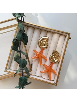 Alice İsstanbul Turuncu Deniz Yıldızı&salyangoz Küpe