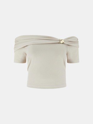 Guess Brigitte Düşük Omuzlu Kadın Krem Bluz  W6GP12K2935-A115