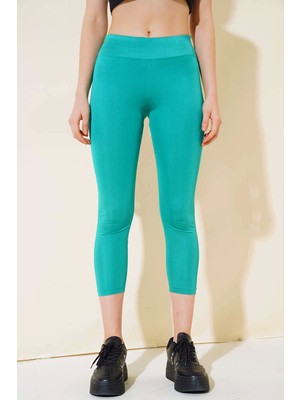 Aksiyon Global Esnek Yüksek Bel Yeşil Uzun Parlak Disco Tayt ( Lisinya )