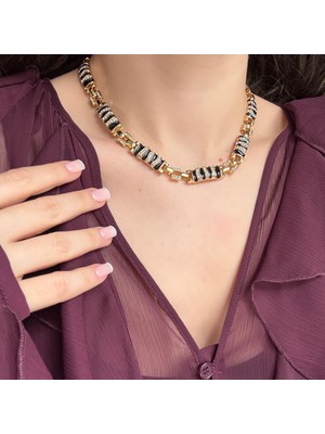 Alice İsstanbul Siyah Mineli Taşlı Tasarım Kolye