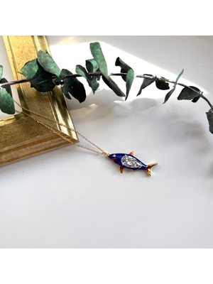 Alice İsstanbul Çelik Lacivert Taşlı Balık Kolye