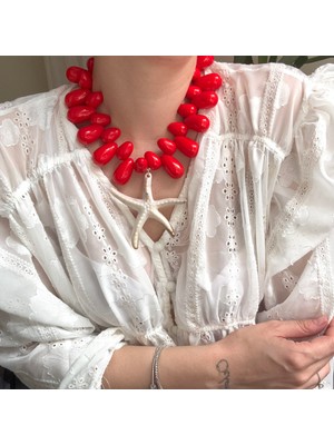 Alice İsstanbul Kırmızı Boncuklu Deniz Yıldızı Kolye