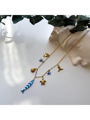 Alice İsstanbul Çelik Mavi Balık Charmlı Kolye