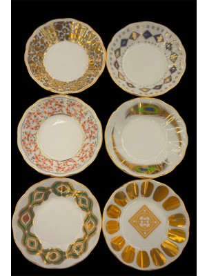 UltraMint Şık 6 Kişilik Porselen Çay Tabağı Seti, Yaldızlı ve Desenli Tasarım