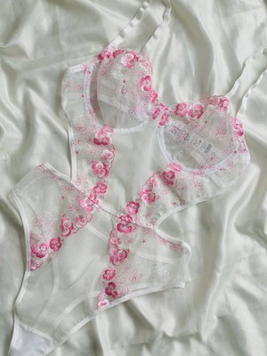 Hama Love Kadın Pembe Beyaz Bodysuit Iç Çamaşır Takımı