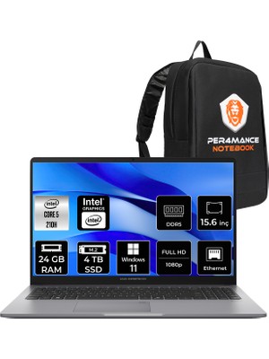 Asus Expertbook P1 Core 5 210H Notebook 24GB RAM 4TB SSD 15.6" FHD Win11 Pro + Per4 Çanta P1503C516512G0DP415