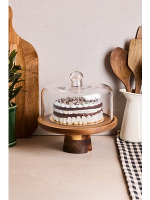 UltraMint Akasya Cam Kek Fanusu, Ayaklı, 22 Cm, Şık ve Pratik Tasarım