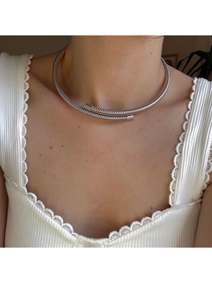 Alice İsstanbul Silver Spiral Bombeli Choker Kolye
