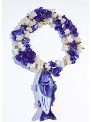 Alice İsstanbul Lacivert Seramik Balık Kolye 100 cm