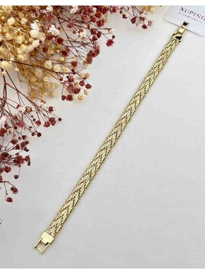 Xuping Gold Renk Çok Sıralı Örgü Bileklik | Zarif ve Modern Tasarım