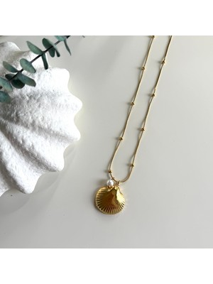 Alice İsstanbul Çelik Incili Deniz Kabuğu Kolye