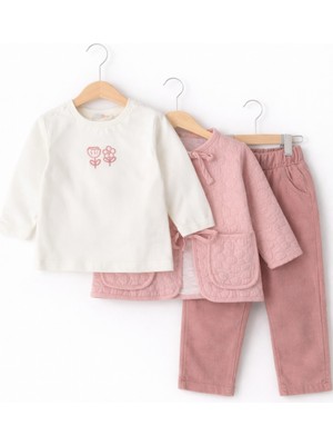 Bambino Çiçek Desenli Bomber Kapitone Ceketli 3’lü Kız Takımı