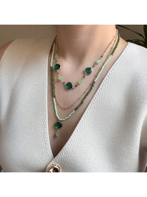 Alice İsstanbul 3lü Yeşil Kristal Taşlı Kolye