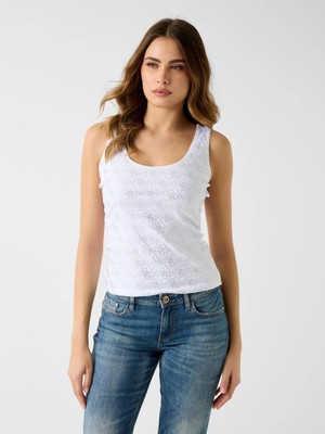 Guess Kolsuz Tamamı 4g Logolu Kadın Beyaz  Bluz W6GP10K2932-G011