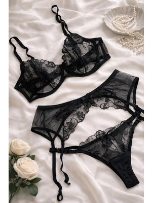 Hama Love Kadın Siyah Dantel Detaylı Jartiyer Takımı