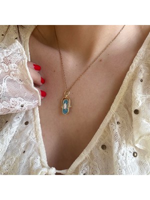 Alice İsstanbul Çelik Mavi Mineli Taşlı Kolye