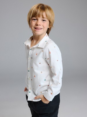 Lcw Beyaz Regular Fit Baskılı Erkek Çocuk Gömlek