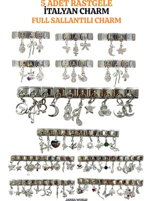 Janra World 5 Adet Rastgele Çelik Italyan Charm 9mm Italyan Charm Bileklik Uyumlu -Sallantılı & Sallantısız