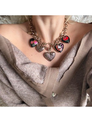 Alice İsstanbul Marka 2li Desenli Kalp Charm Kolye