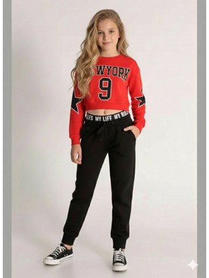 Dmb Kız Çocuk Crop Sweatshirt Boxer Detaylı Eşofman Alt Ikili Takım