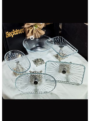 UltraMint Şık Döküm Ayaklı 5 Parça Gümüş Sunum Seti