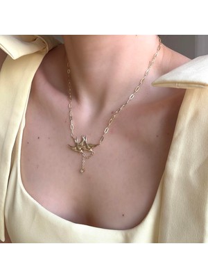 Alice İsstanbul Taşlı 2li Kırlangıç Kolye