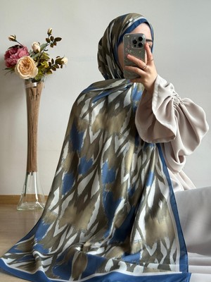 Qalortex Scarf Zebra Desen Şal-Indigo