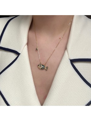 Alice İsstanbul Özel Seri Yeşil Taşlı Balık Kolye