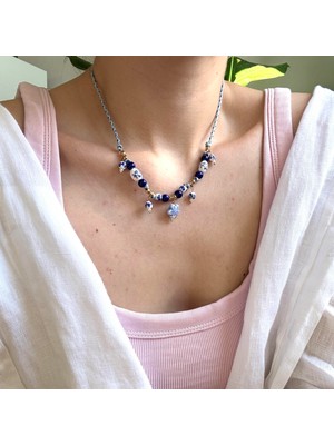 Alice İsstanbul Çelik Ipli Bleu Blanc Charm Kolye