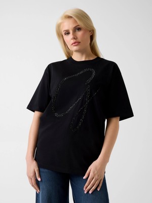 Guess Kısa Kollu Bisiklet Yaka Maxi G Zımbalı Kadın Siyah T-Shirt W6GI39K3478-JBLK