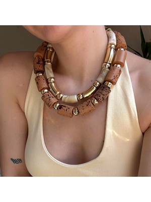 Alice İsstanbul 2li Gold Detaylı Ahşap Kolye