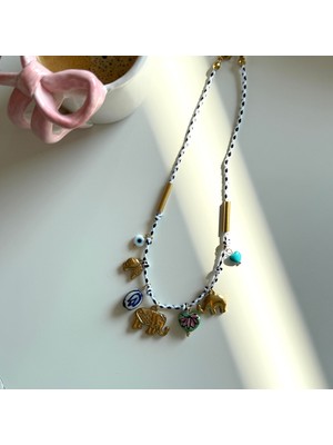 Alice İsstanbul Çelik Seramik Çiçek&fil Charmlı Kolye