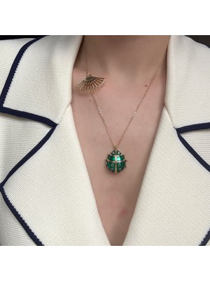 Alice İsstanbul Özel Seri Yeşil Mineli Uğur Böceği Kolye
