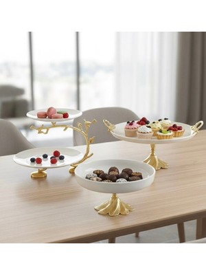 UltraMint 3’lü Porselen Sunum Tabağı Seti, Kase ve 2 Katlı Kurabiyelik