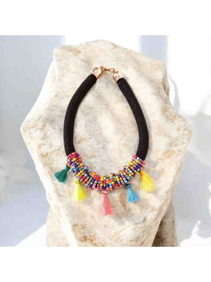 Lal Dizayn Boncuk Kolye - El Yapımı -  Kadın Aksesuar