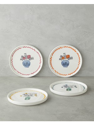 UltraMint Renkli Seramik Pasta Seti, 20 Cm, 4'lü, Şık ve Zarif Tasarım