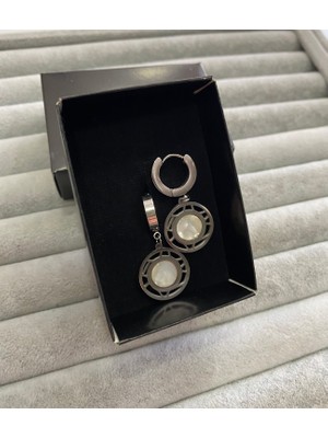 Pink Yuvarlak Sedef Taşlı Çelik Küpe