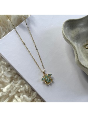 Alice İsstanbul Çelik Turkuaz Taşlı Arı Kolye