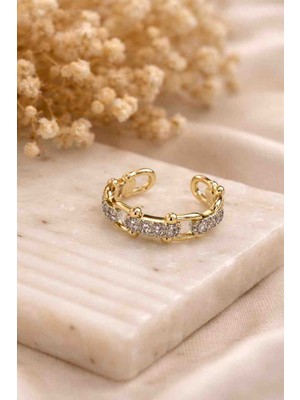 Stainless Steel Zirkon Taşlı Ayarlanabilir Çelik Yüzük