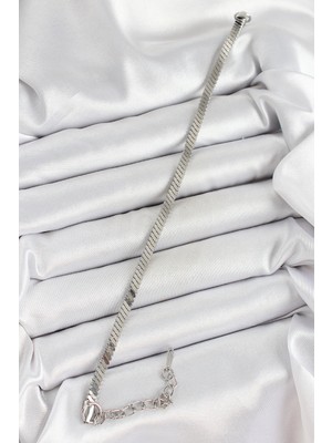 Aksiyon Global 316L Çelik Gümüş Renk Yassı Zincir Model Kadın Bileklik - Lisinya