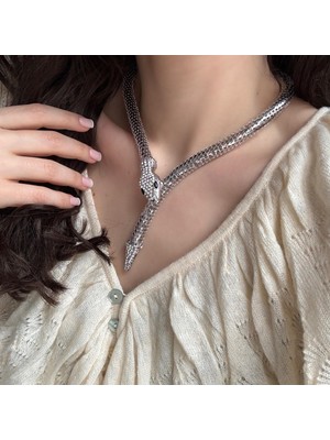 Alice İsstanbul Silver Taşlı Mıknatıslı Yılan Kolye