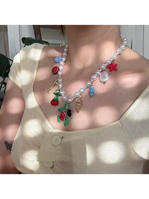 Alice İsstanbul Incili Murano Renkli Cam Balık Charmlı Kolye