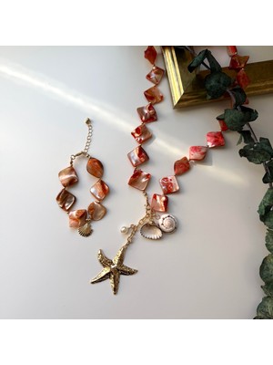 Alice İsstanbul Mercan Sedef Taşlı Deniz Yıldızı Kolye&bileklik Set