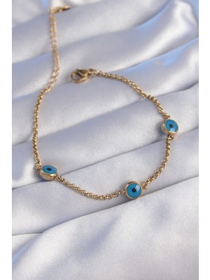 Aksiyon Global 316L Çelik Gold Renk Nazar Boncuk Tasarımlı Bileklik - Lisinya